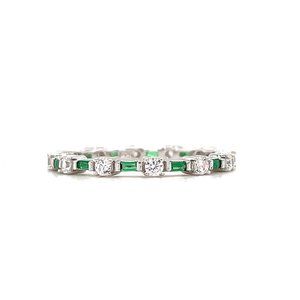 Thin Green Emerald Baguette Eternity Band